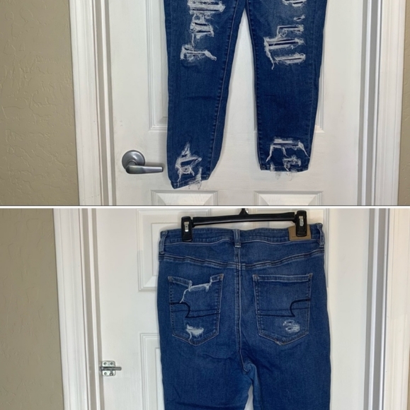 American Eagle Highest Rise Jegging Crop Distressed Jeans Size 14 - Picture 4 of 6